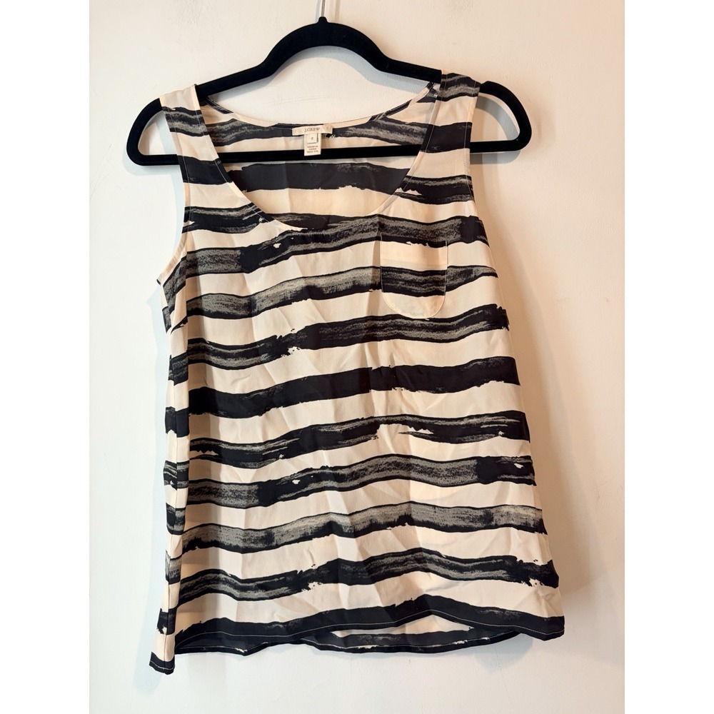 J.Crew 100%‎ Silk Brushstroke Stripe Sleeveless Blouse Tank Top Size 0